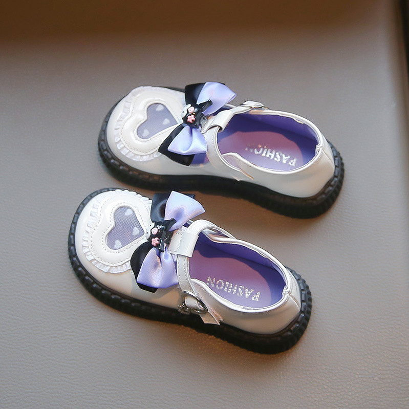 [Aria] รองเท้าเจ้าหญิงเด็กผู้หญิง 2024 ฤดูใบไม้ผลิสไตล์ใหม่เด็ก Lolita หญิงสีดํา Soft Sole All-Match Kuromi รองเท้าหนังขนาดเล็ก