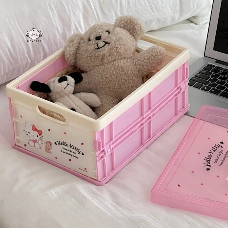 {maybest} กล่องเก็บของแบบพับได้ลายการ์ตูนพร้อมฝาปิด Kuromi Cinnamoroll กล่องเก็บของตั้งโต๊ะ Sundries Organizer Box {TH}