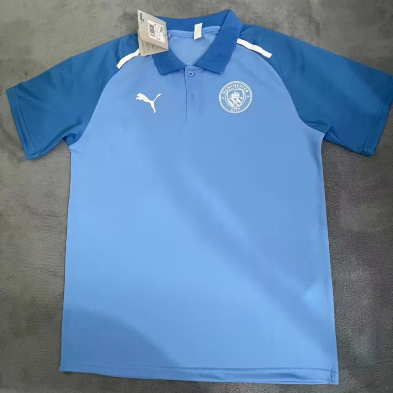 24-25 เสื้อโปโลแมนเชสเตอร์ซิตี้ย์ S-XXL คุณภาพสูงแขนสั้นเสื้อแห้งเร็วกีฬาฟุตบอลด้านบน AAA