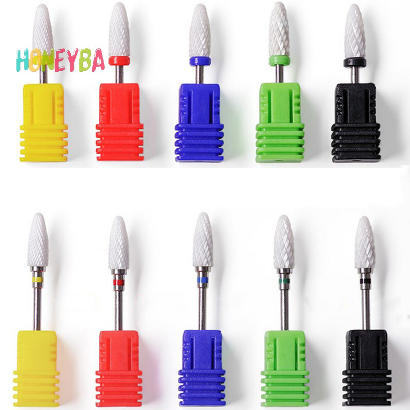 <Honeyba> เจาะเล็บเซรามิกบิตศิลปะเรียบแบนด้านบนโรตารี่ทําเล็บมือเล็บเท้า 3/32" Shank Nice