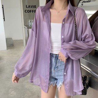 เสื้อเชิ้ตแบบบาง ใส่คลุมด้านนอก เซ็กซี่มาก สไตล์เกาหลี