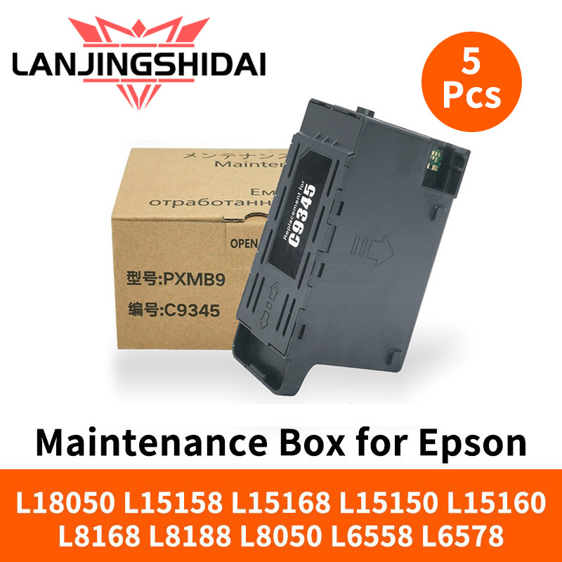 5 ชิ้น กล่องบำรุงรักษา C9345 พร้อมชิป สำหรับ Epson L8050 L15158 L15168 L15160 WF7820 7830 L6578 6558 STC8000