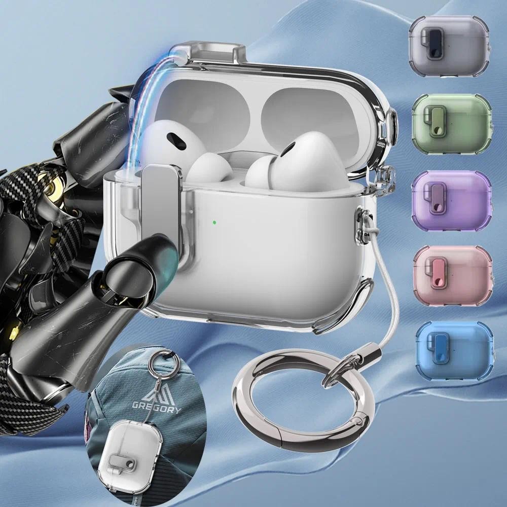 กันกระแทกโปร่งใสสําหรับ AirPods 1 2 Pro 3 Pro2 Pro3 AirPod Pro 2nd ฝาครอบหูฟังอุปกรณ์เสริมสวิทช์ล็อคพร้อมพวงกุญแจ