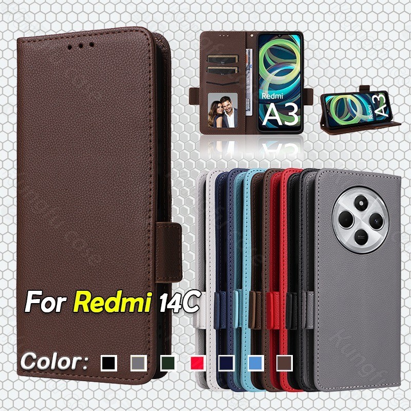สําหรับxiaomi Redmi 14C 13C Redmi14C Redmi13CสีแดงMi 4G 5Gพลิกหนังโทรศัพท์กรณีช่องใส่การ์ดกระเป๋าสตางค์วงเล็บปลอกกันกระแทกป้องกันกรณี
