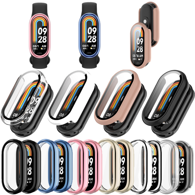 สําหรับ Xiaomi Miband Band 9 ชุบไฟฟ้าบางเฉียบ TPU ฝาครอบป้องกัน PC กรอบหน้าจอกระจกเปลือก