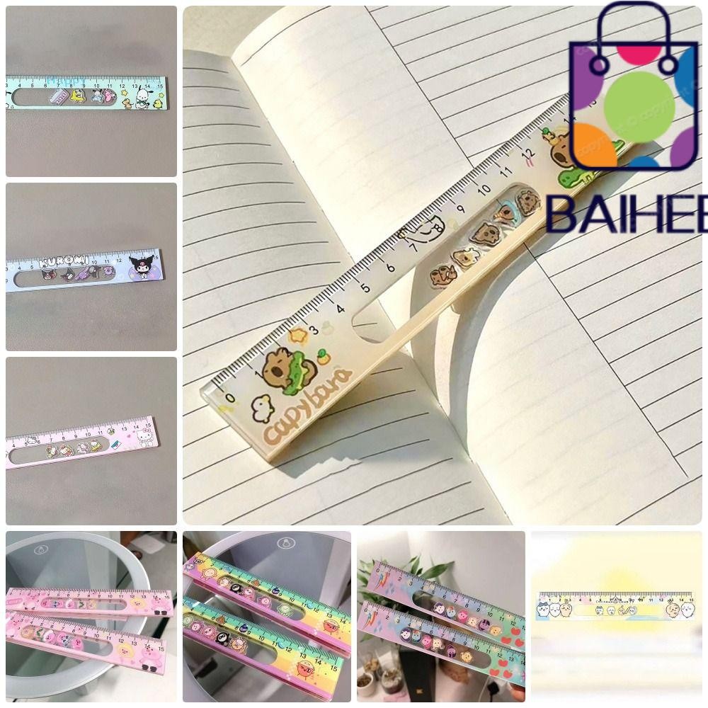 Baihee 1 ชิ้นการ์ตูน Sanrio ไม้บรรทัด, อะนิเมะรูปเด็กของขวัญของเล่น Rocker ไม้บรรทัด, Kawaii Hello Kitty Loopy Melody Kuromi Capybara 15 ซม.นักเรียนเครื่องเขียน