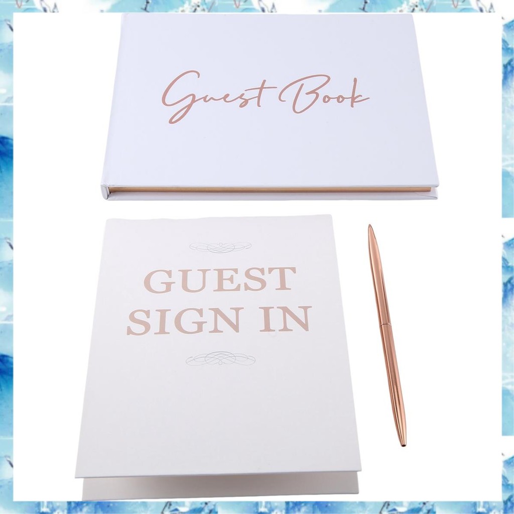 [ ] Hen Guest Book หนังสืองานแต่งงาน White&Rose Gold สําหรับแขกในป้าย,ป้ายอาบน้ําเด็กในสมุดเยี่ยม,พร้อมปากกา