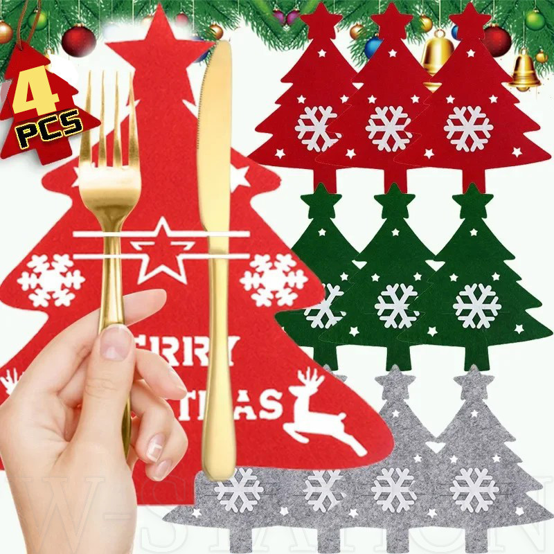 Snow Christmas Tree Cutlers Set-สําหรับช้อนส้อมเครื่องประดับ-Multi-สไตล์ช้อน Stoage Bag-Xmas Tree Tableware Holders-เทศกาลปาร์ตี้อาหารค่ําตกแต่ง