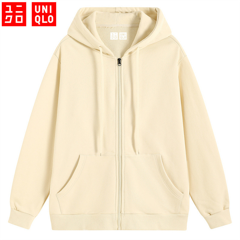Ready Stock！M-4XL UNIQLO เสื้อคลุมด้วยผ้า ไซส์ใหญ่ แฟชั่น ผู้หญิง แขนยาว เสื้อฮู้ด เสื้อกันหนาว ซิปหน้า มีเชือก หลวมๆ