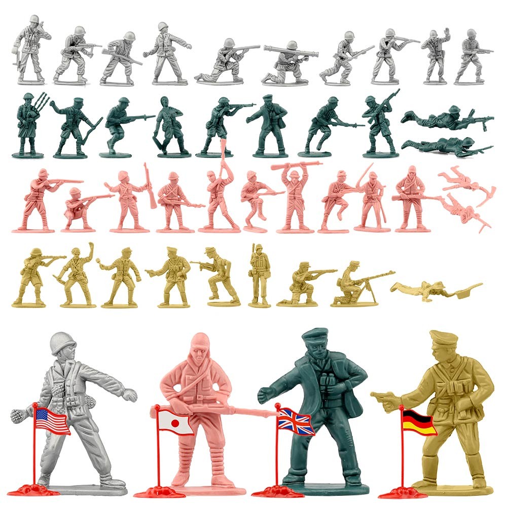 ViiKONDO Army Men ของเล่น Action Figure 100pcs WWII US UK ญี่ปุ่นทหารเยอรมัน Figurine ทหาร Playset 4 ธง Warfare Battlefield เกมสําหรับเด็ก