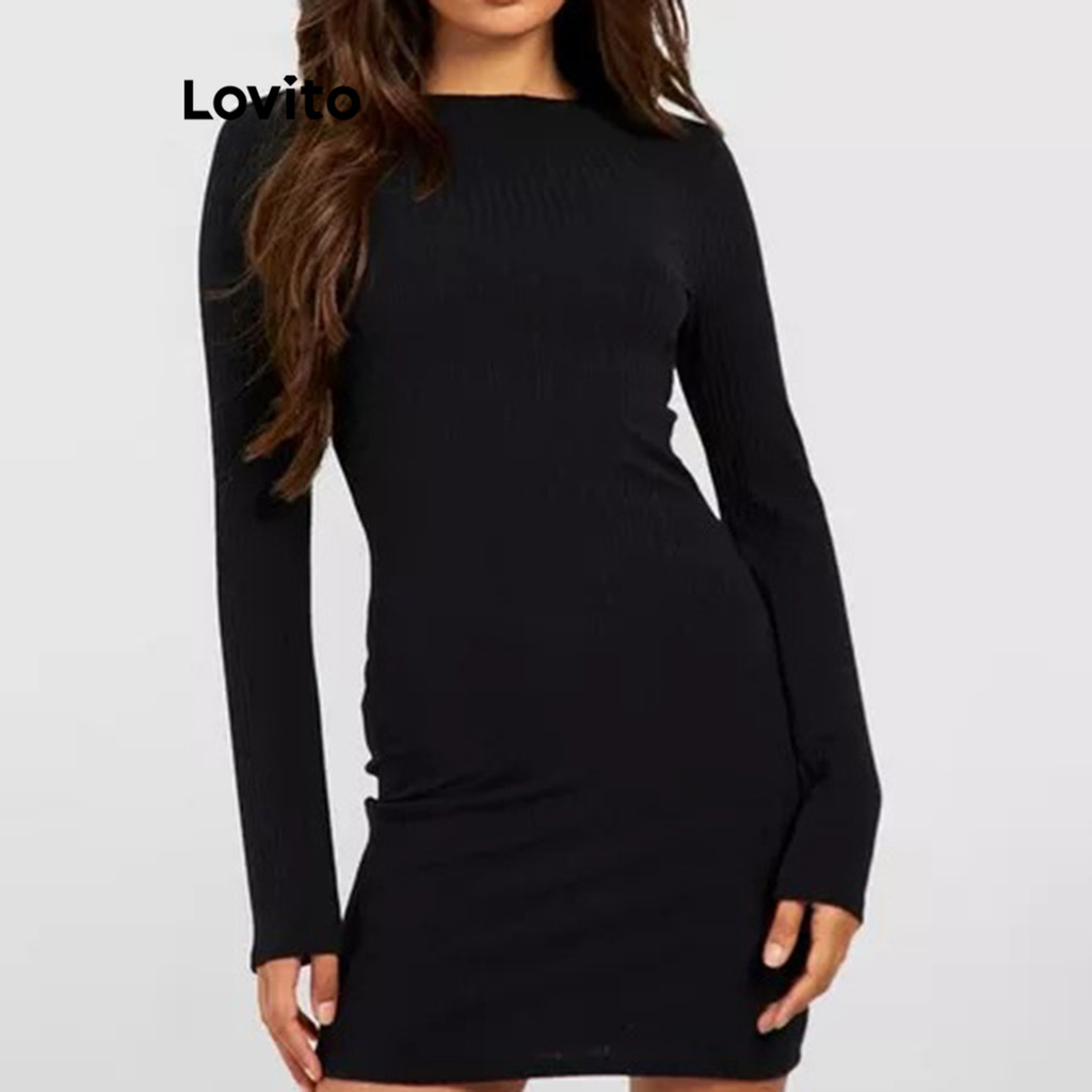 Lovito เดรสผู้หญิง เบสิก สีพื้น สไตล์ลำลอง LNL71054