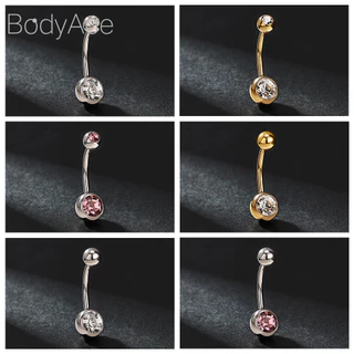 Bodyace 1 Pc Stianless เหล็กแหวนสะดือคริสตัล Navel เจาะ 14G จิวสะดือด้ายภายนอกเจาะร่างกายเงินเครื่องประดับ