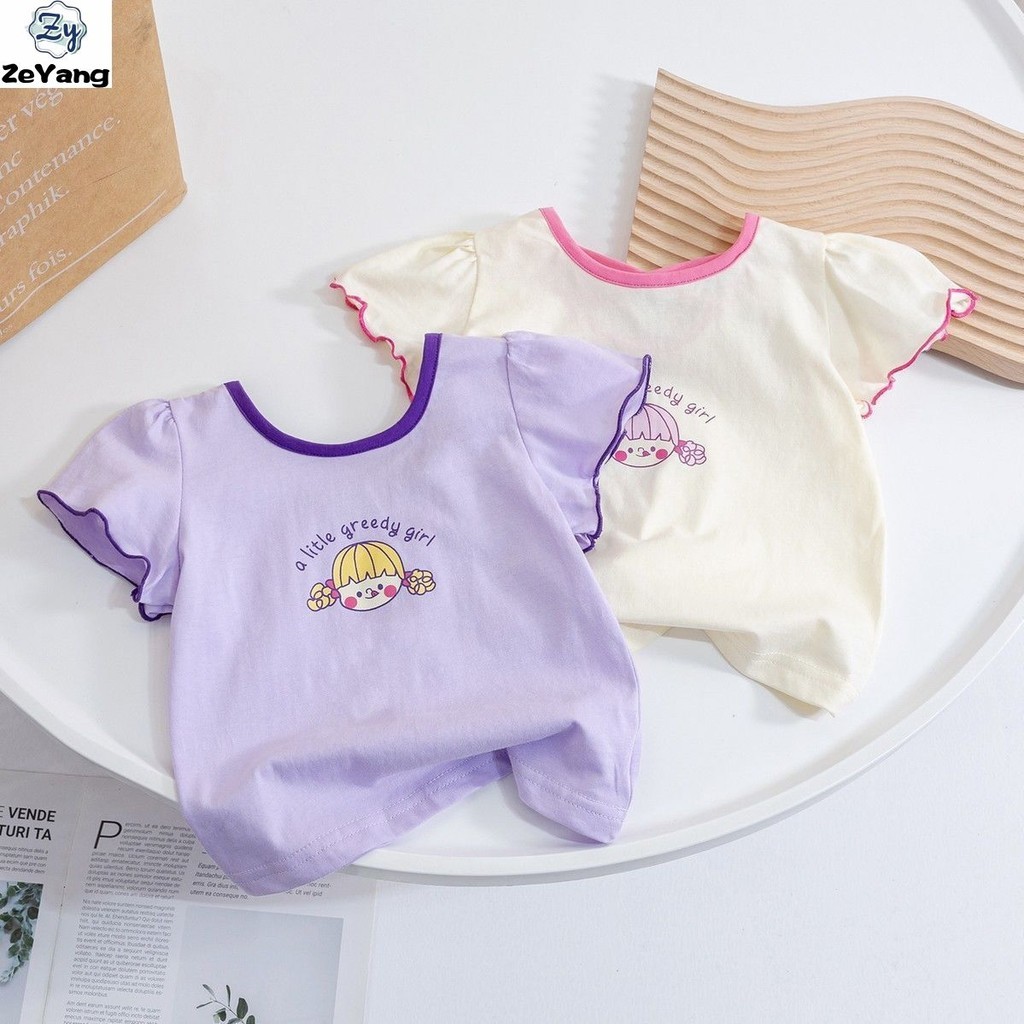 [ZY] 70-130 พร้อมสต็อกเด็กผ้าฝ้ายแท้พัฟแขนเสื้อลําลองแขนสั้นเสื้อยืดเด็กแฟชั่นสั้น T การ์ตูนสั้น T รอบคอสั้น T แฟชั่น All-Match Top เวอร์ชั่นเกาหลีเสื้อผ้าเด็ก
