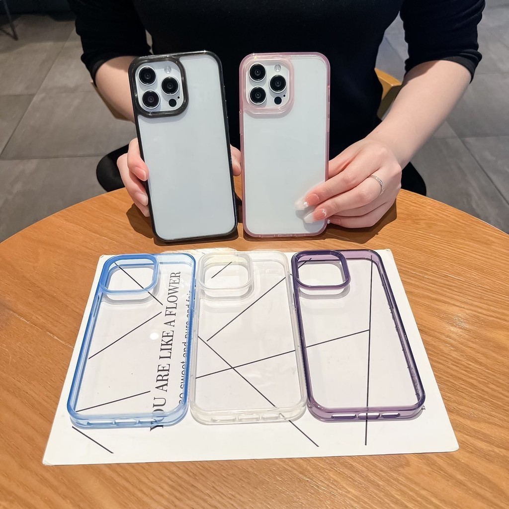 PC เคส ขอบสีกันกระแทก For iPhone 16 16Pro 16Plus 16Promax 15Promax 14Promax 13Promax ขอบนิ่มหลังแข็ง แบบหนา ดี 041