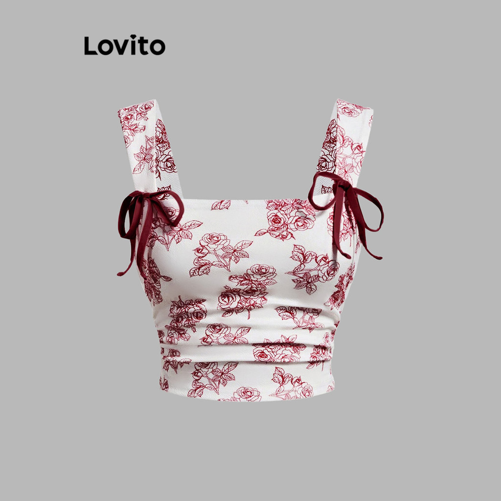 Lovito เสื้อกล้ามลายดอกไม้หน้าบานสง่างามสำหรับผู้หญิง L105MD049