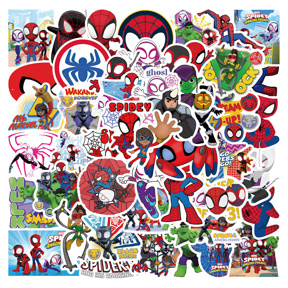 50 ชิ้น Spidey และสติกเกอร์ PVC กันน้ําลายการ์ตูนเพื่อนที่น่าตื่นตาตื่นใจของเขา