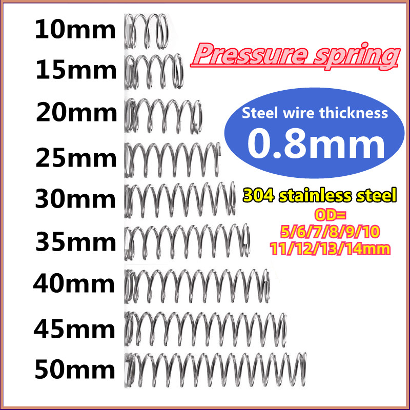 สปริง [XSP7-Y] d0.8 มม. * OD5-14 มม. *L5-50 มม. 10 ชิ้น สปริงกด-สปริงดัน อัด กด ดันทั่วไป สแตนเลส 304 ขนาด/compression spring SUS304