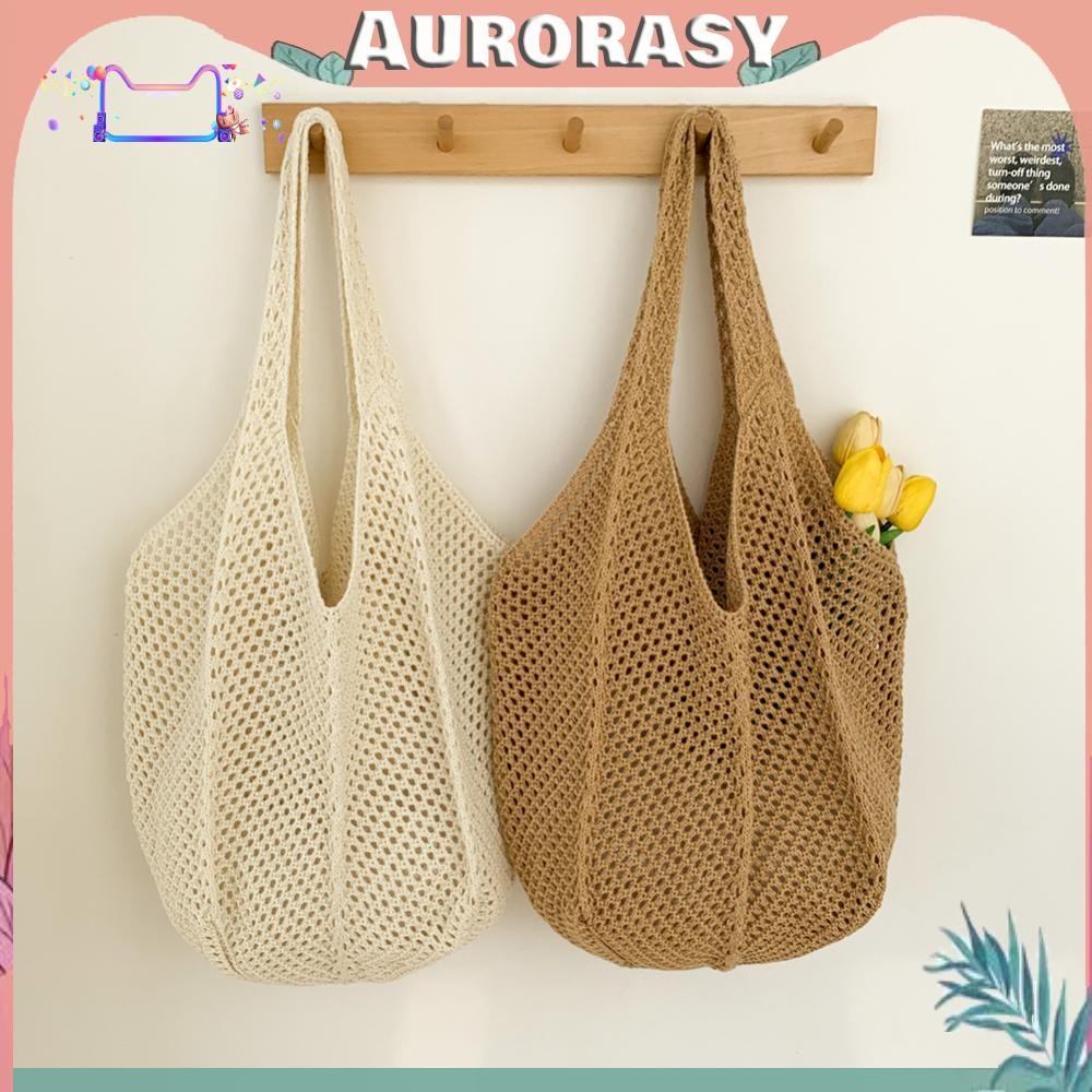 ผู้หญิงโครเชต์ Tote แฟชั่นถัก Hollow Out Tote สําหรับกระเป๋าชายหาดฤดูร้อน