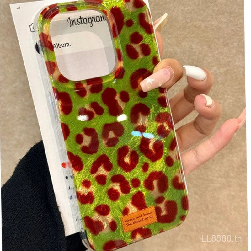 เคสโทรศัพท์สำหรับ iPhone INS 16/15Promax/14สีเขียวพับลายเสือดาว11/12/13Pro หรูหราเบาๆ xsmax/XR 7/8PLUS เคสป้องกันแบบเต็มรูขนาดใหญ่ e8nh