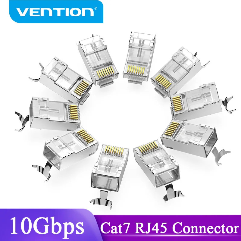 Vention Cat7 RJ45 Connector Cat7/6/5e STP 8P8C Modular Ethernet Cable Head Plug Gold-plated สําหรับเ