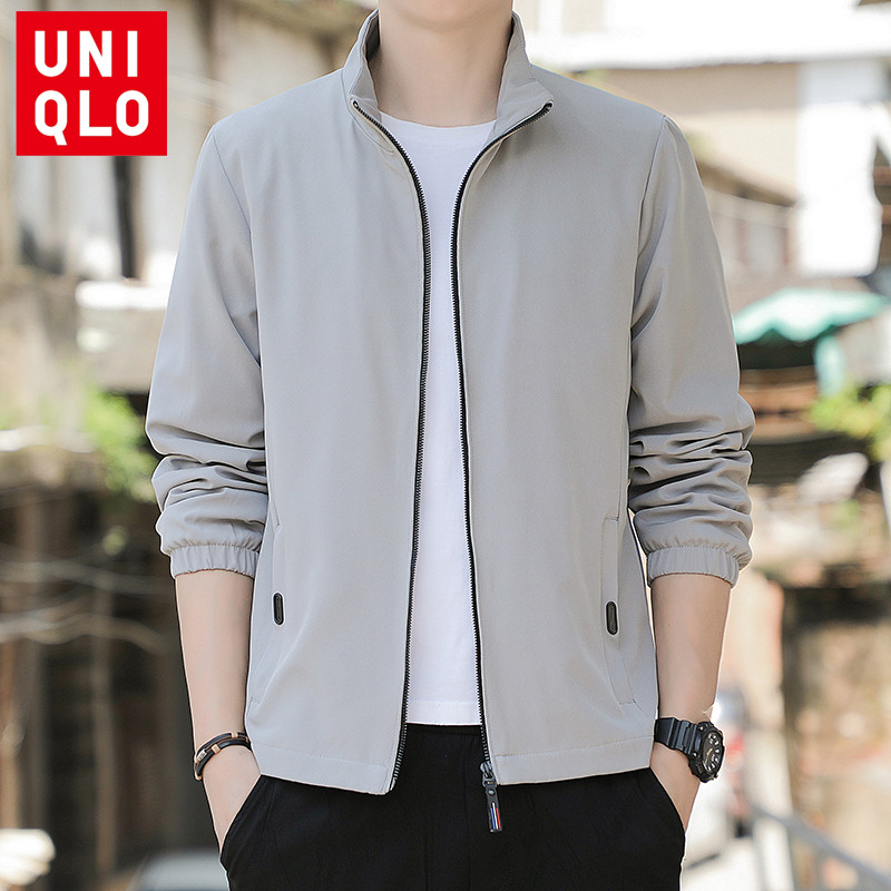 Uniqlo ฤดูใบไม้ร่วงใหม่เสื้อแจ็คเก็ตกันลมผู้ชาย Stand-Up Collar เสื้อกีฬากระเป๋าซิป Dirt-Resistant Jacket M-5XL