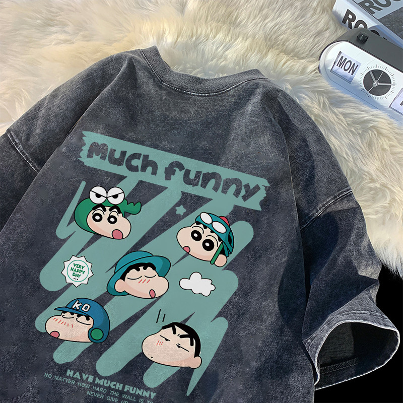 เสื้อยืดชินจัง Qkoole เสื้อฟอก oversize เสื้อยืดการ์ตูน cotton100 P000108