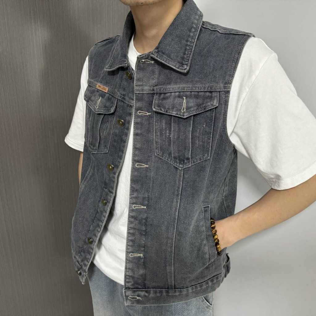 [เจ & N] ฤดูใบไม้ผลิฤดูใบไม้ร่วง ชุดทํางาน เสื้อกั๊กยีนส์ผู้ชายหลายกระเป๋าแจ็คเก็ตกลางแจ้งเสื้อกั๊กผู้ชายสบายๆเสื้อกั๊กขนาดใหญ่กระเป๋าด้านในเสื้อยีนผู้