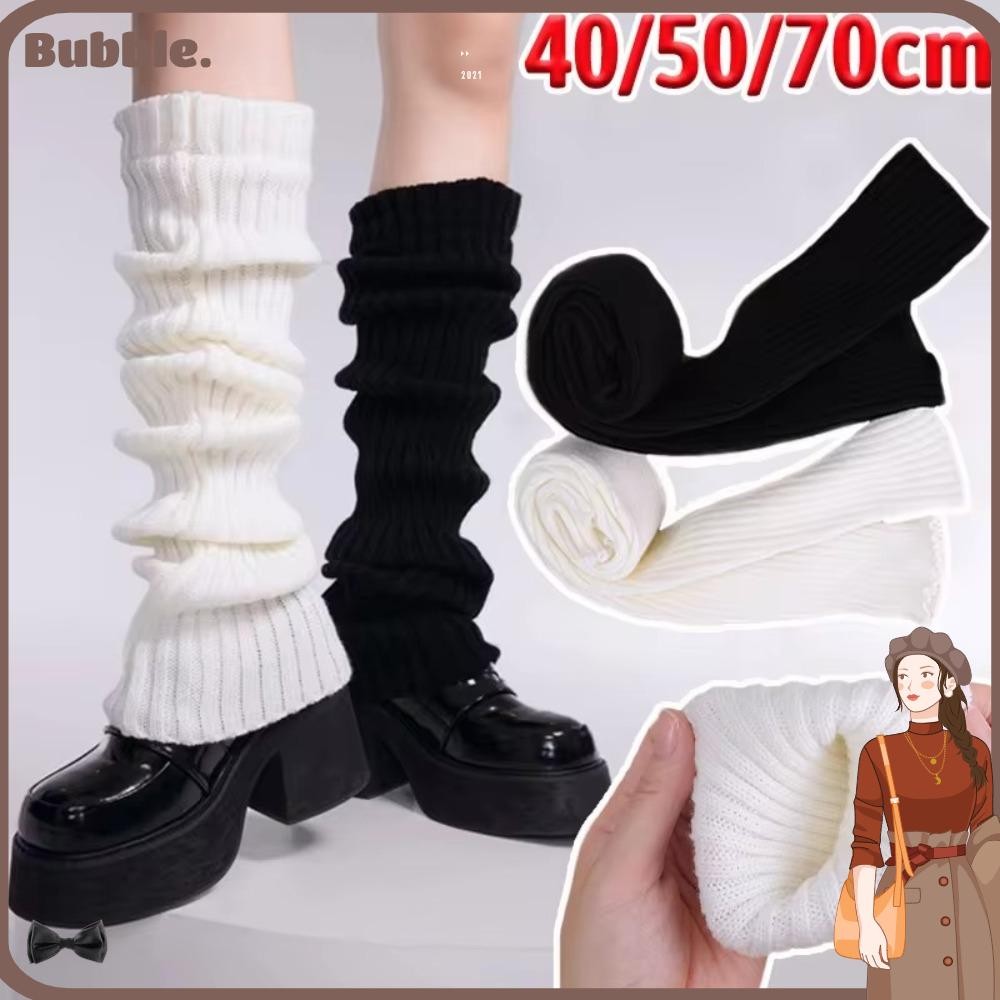 Bubble 1 คู่ถักเท้า, Lolita Warm Tights, Casual 40/50/70 ซม.สีขาวสีดําโครเชต์ถุงเท้า Boot Cuffs ฤดูใบไม้ร่วงฤดูหนาว
