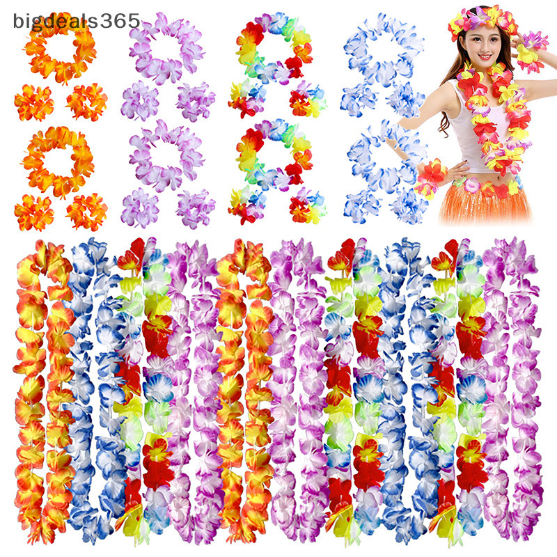 [bigdeals365] 4 ชิ้น/เซ็ตฮาวายดอกไม้ประดิษฐ์ Leis สร้อยคอ Garland งานแต่งงานวันเกิด Beach Tropical Party ตกแต่งสต็อกใหม่