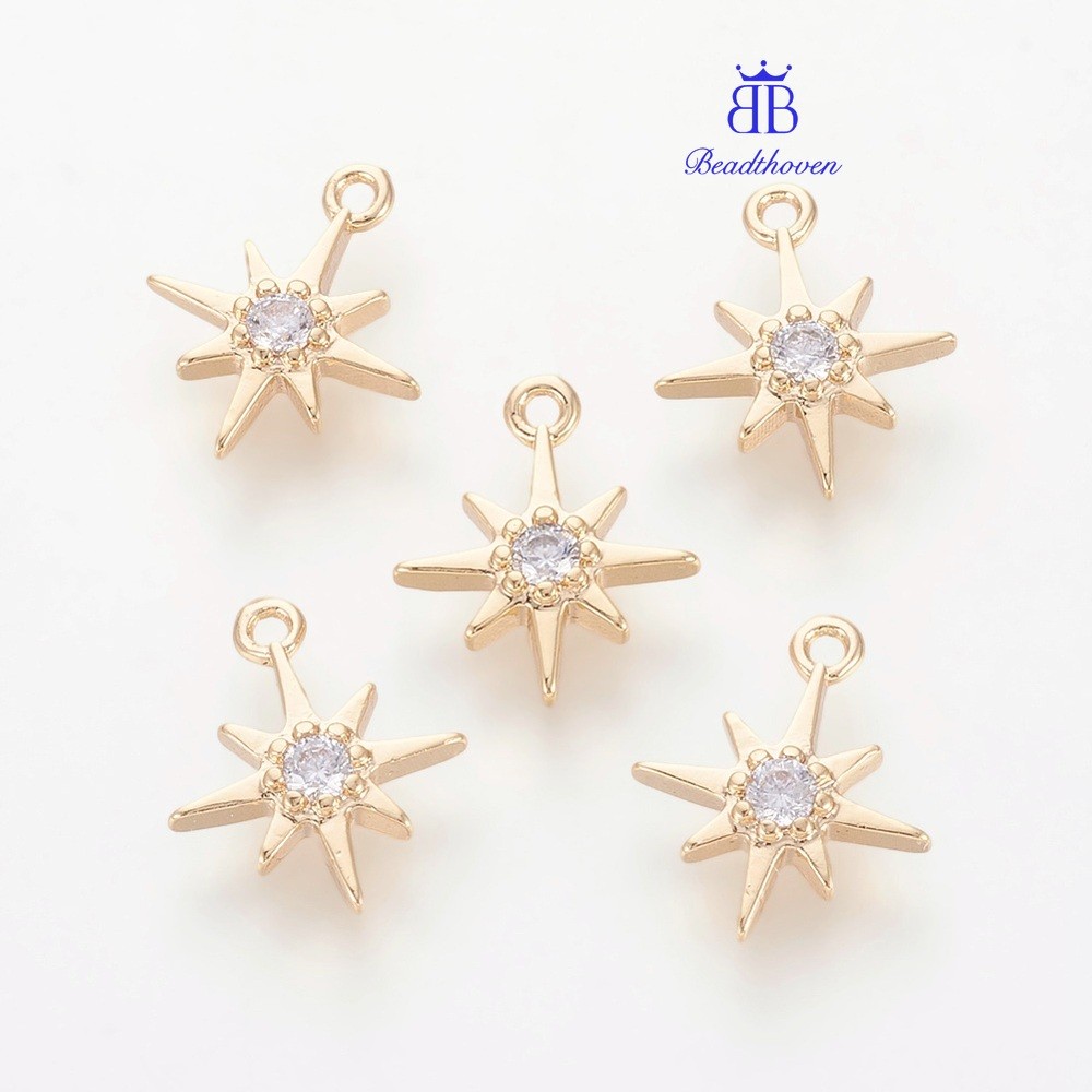 2-10 PC ทองเหลือง Cubic ia Charms สําหรับเครื่องประดับ DIY ทํา Star นิกเกิลฟรีชุบทอง 10.5x8.5x2 มม.: 1 มม.