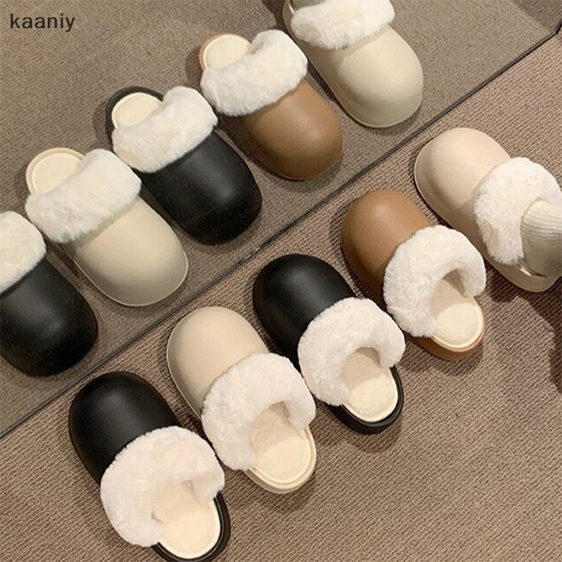 [KAN] ผู้หญิงรองเท้าแตะ Faux Fur Fuzzy น่ารักรองเท้าแตะที่ถอดออกได้ซับรองเท้าแตะส้นห่อหน่วยความจําโฟม Anti-skid Sole Fluffy รองเท้าแตะ FXH