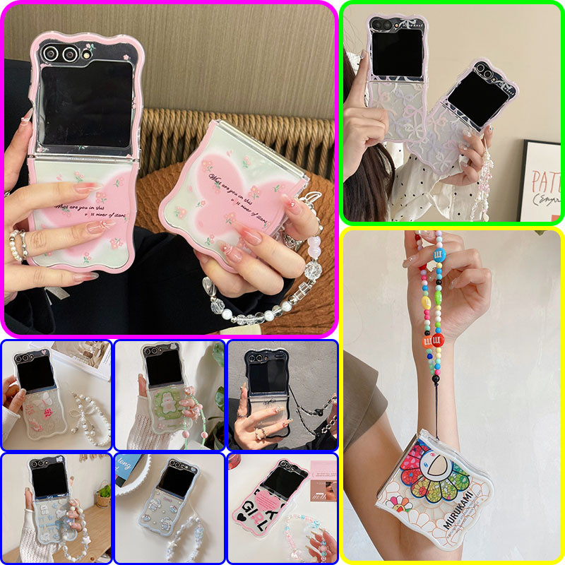 SAMSUNG ผีเสื้อน่ารักนุ่ม ทีพียู ซิลิโคนคลื่นใสกรณี ซัมซุง กาแลคซี Z พลิก6พลิก5พลิก4 3ขอบหยักด้วยสายรัดข้อมือโซ่ล้างปกหลังสาวผ