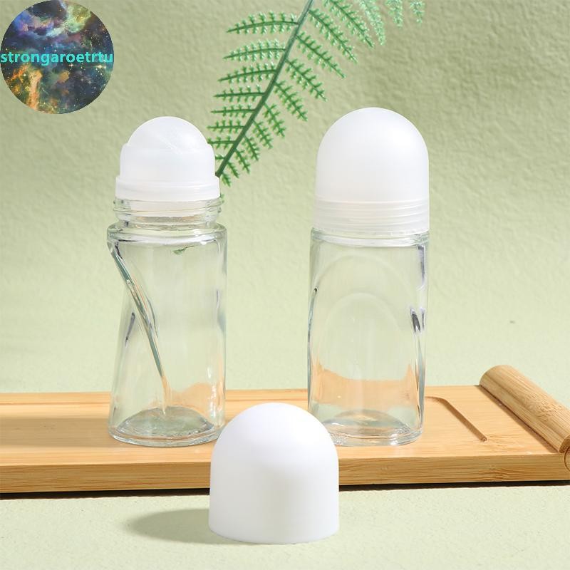 Strongaroetrtu ขวดลูกกลิ้งแก้วใส 50ml ม้วนใหญ่พิเศษบนขวดน้ํามันใต้วงแขนเจลเหงื่อทดสอบตัวอย่าง TH