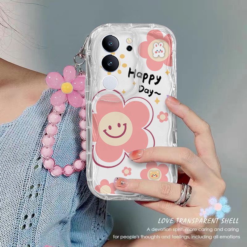 เคส Vivo V29E V29 PRO 5G เคสโทรศัพท์ใส ดอกไม้ เชือกแขวนลูกปัด เคสโทรศัพท์กันกระแทกแบบใส