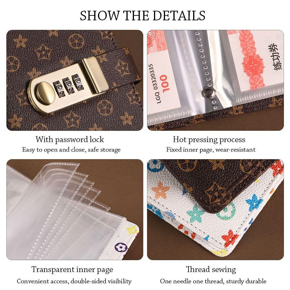 Tainakaritsu 100 ซองประหยัดเงิน Challenge ประหยัดเงิน PU Mini Binder Saving Challenge, กันน้ําความจุขนาดใหญ่พร้อมรหัสผ่านล็อค Saving Challenges แผ่นคู่