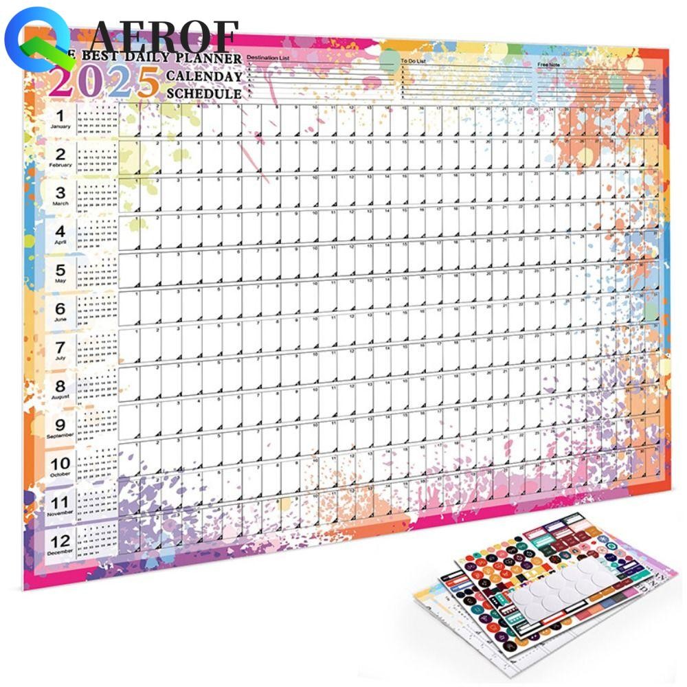 Aerof 2025 สมุดวางแผนปฏิทินติดผนัง การวางแผนการจัดระเบียบ 365 วัน 2025 ปฏิทินแขวนผนัง, แผ่นบันทึกเรียบง่ายกําหนดเวลาทํารายการวางแผนตรวจสอบแผ่นจัด
