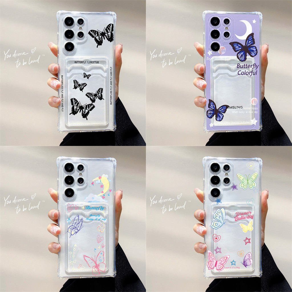 Soft ช่องใส่บัตร เคสทรศัพท์ For OPPO A60 A18 A15 A79 A58 A57 A38 A16 A74 A95 A54 A5S A3S A7 A5 4G 5G กันกระแทก ผีเสื้อ