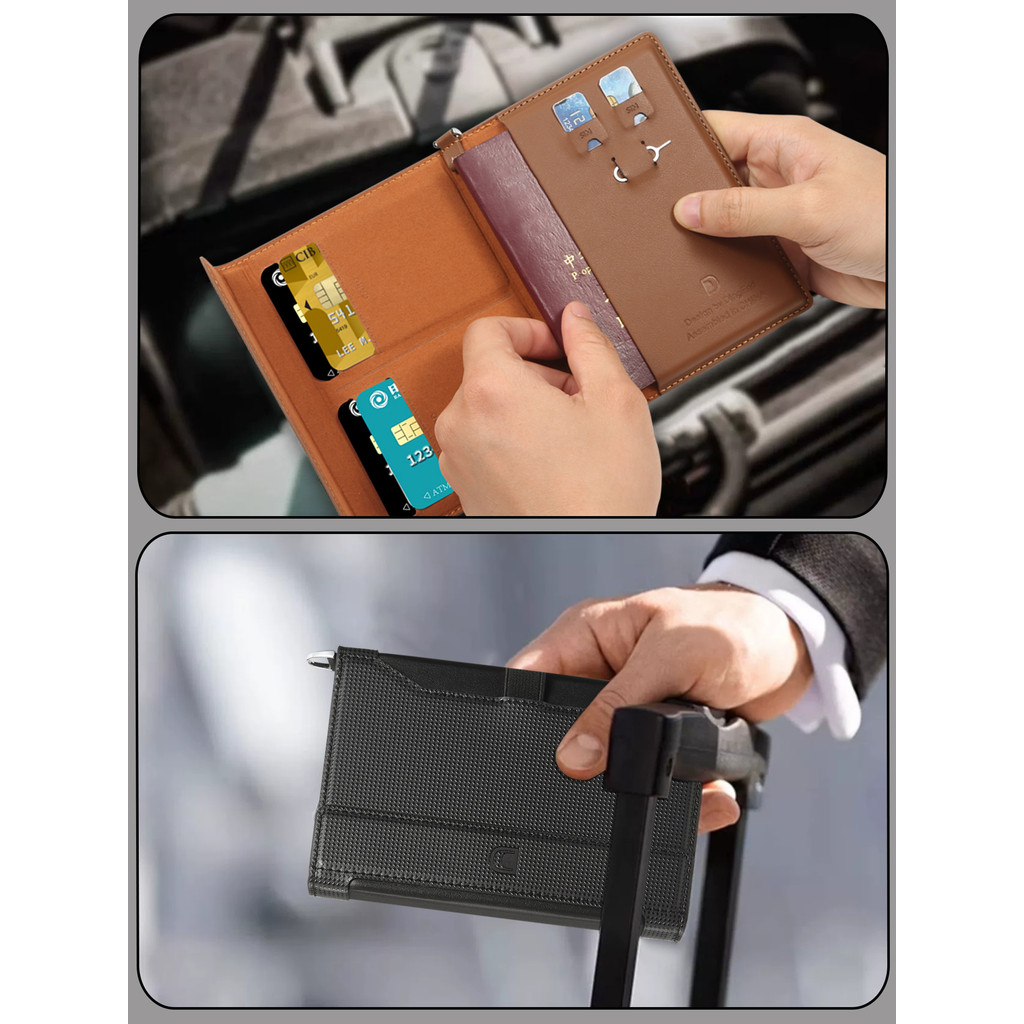 หรูหราหนังผู้ถือหนังสือเดินทาง RFID ป้องกันสแกนบัตรกระเป๋าตั๋วสล็อตฝาครอบป้องกันอุปกรณ์การเดินทาง