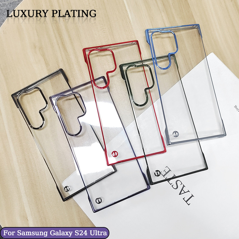 SAMSUNG ชุบเคสโทรศัพท์โปร่งใสไร้กรอบสําหรับsamsung Galaxy S24 S23 S22 Ultra Plus FEกันกระแทกกันชนป้องกันการหล่นที่มีสีสันSlim Hard Shellป้องกันปกหลัง