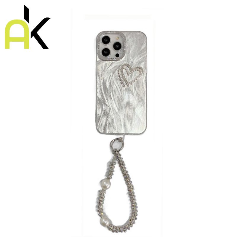 AK เหมาะสำหรับ iPhone 11 12 13 14 15 Pro Max 14 15Plus XS Max XR SE ซิลิโคนสามมิติรูปหัวใจโบว์เคสป้องกันพร้อมสร้อยข้อมือ