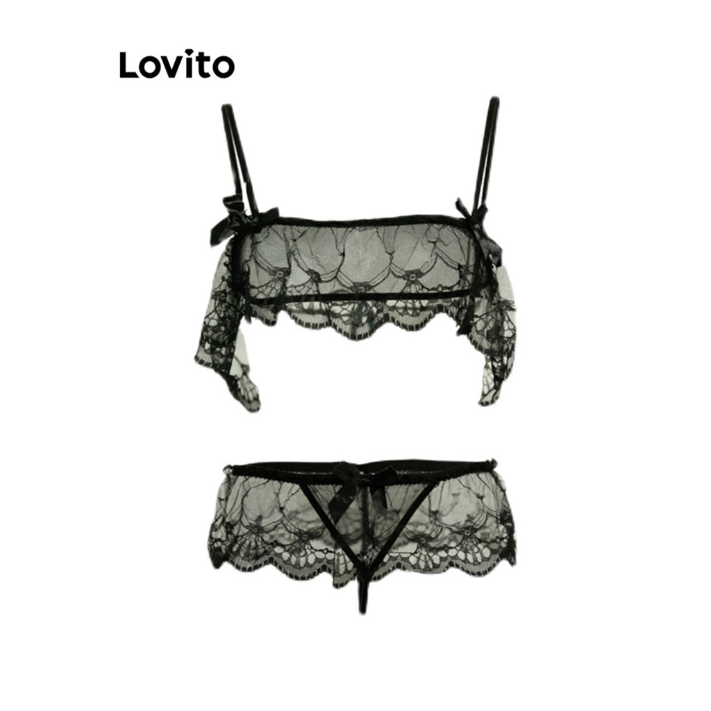 Lovito ชุดชั้นในผู้หญิง แต่งลูกไม้ สีพื้น เซ็กซี่ LNA24122 (ขาว/ชมพู/ดำ)