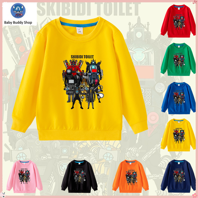 เสื้อเด็กแขนยาว SKIBIDI TOILET พิมพ์เสื้อกันหนาวผ้าฝ้าย 100% สําหรับเด็กผู้ชาย NW056