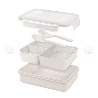 Double Lock กล่องข้าวพร้อมช่องแบ่ง 1200 มล มีช้อนส้อม 9316-2 ฝาล็อคสุญญากาศ เข้าไมโครเวฟได้ JCJ กล่องถนอมอาหาร ข้าวกล่อง