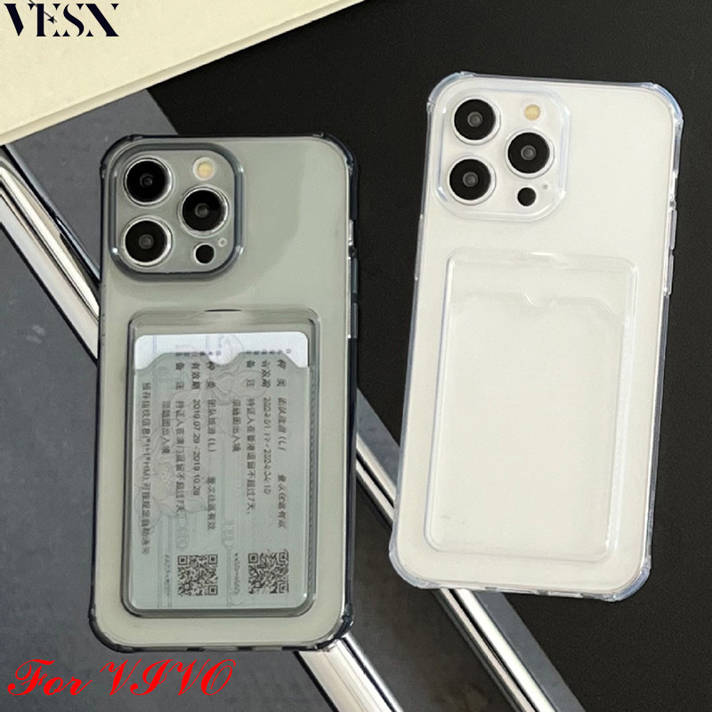 เคสกันกระแทกเคสใส่บัตร เคสซิลิโคนใส เคสใสทรงสี่เหลี่ยม VIVO X90 X80 V27 Pro+ Plus V27E V23 Y36 Y35 Y33s Y31 Y22 Y22s Y21 Y20 Y17 Y16 Y15s Y02 Y02s T1 4G 5G 2024