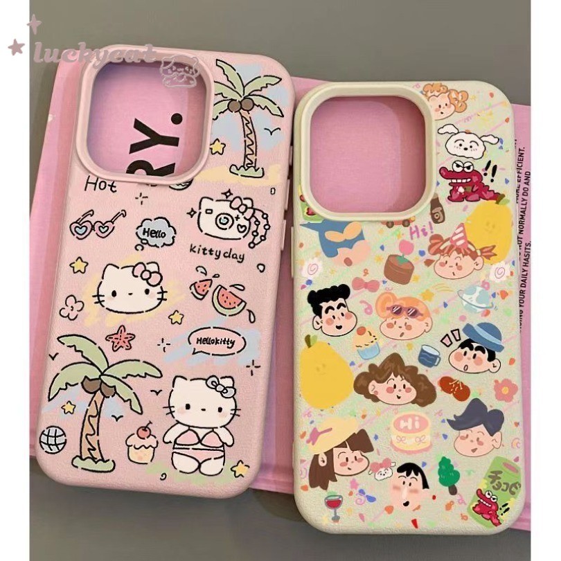 Iphone 16 15 14 13 12 11 Pro Max X Xr Xs Max เคสโทรศัพท์การ์ตูนน่ารัก KT Cat และ Xiao Xin คู่หนังนุ่มปกหลัง