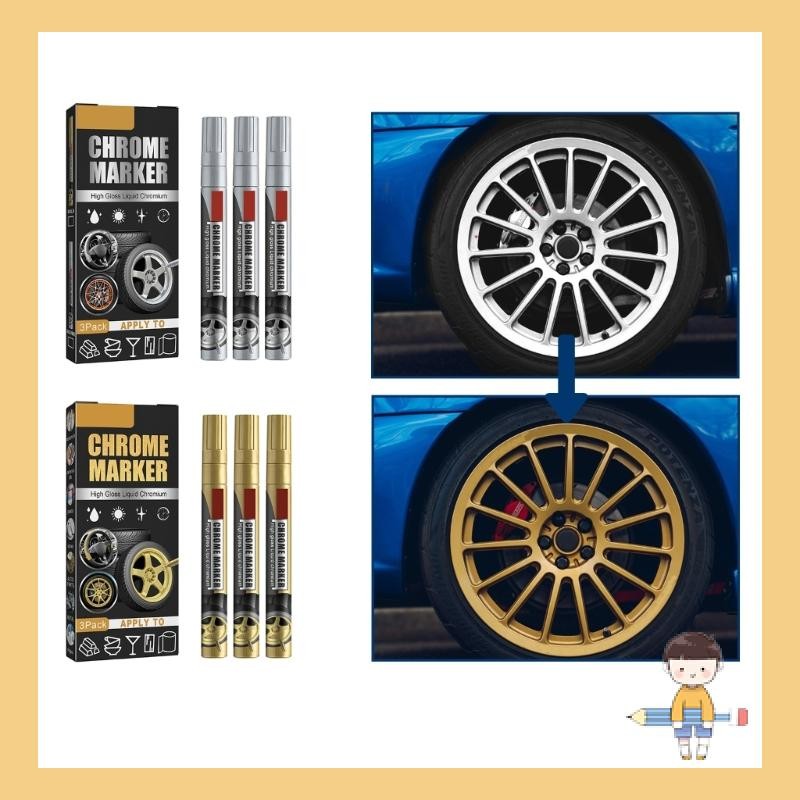 Stat 3 ชิ้น Chrome Paint Marker ปากกา Silver Golden Chrome Marker ปากกาสียาง