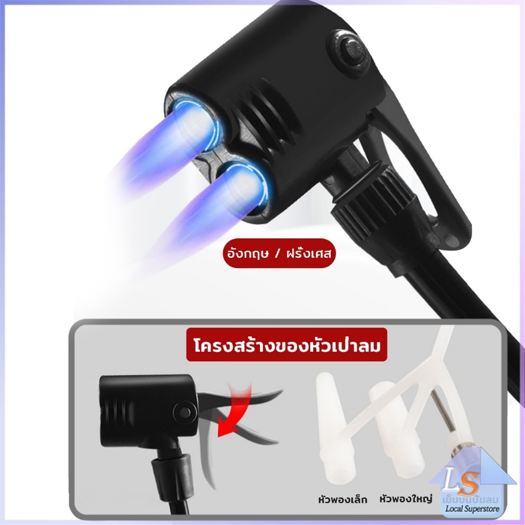 สายสูบลม สายสูบจักรยาน พร้อมหัวสูบชนิดสองรู ความยาวมาตรฐาน 80cm Pump Hose