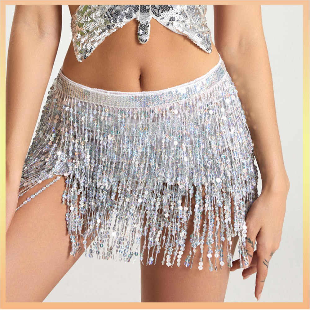 ผู้หญิง Boho Fringe กระโปรงเซ็กซี่เลื่อมพู่ Belly Dance ผ้าพันคอสะโพก Rave Wrap กระโปรงเข็มขัดประสิทธิภาพ Custume กระโปรง