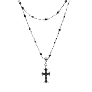 Necklacesสร้อยคอไม้กางเขน เพชรสีดำสองชั้น สร้อยแฟชั่น โชคเกอร์