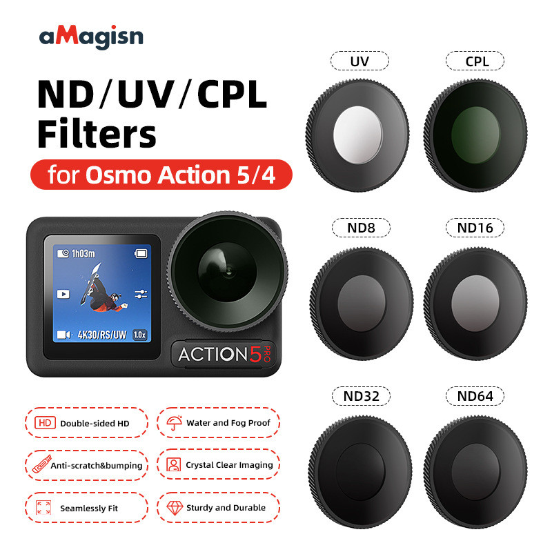 สําหรับ DJI Osmo Action 5 Pro ตัวกรองกันน้ําสําหรับ DJI Osmo Action 5 Pro/4/3 ND กรอง UV เลนส์อุปกรณ